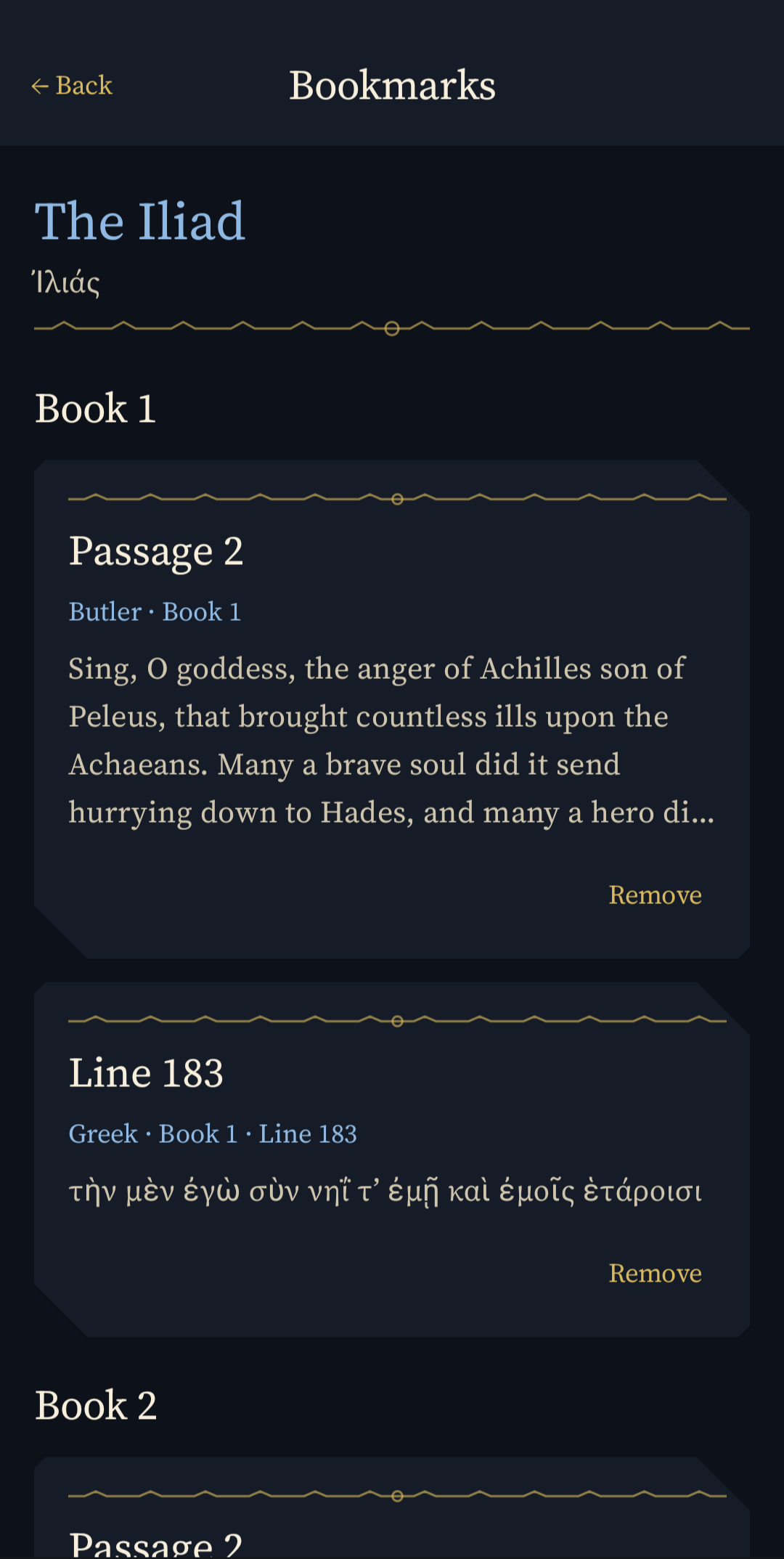 Saved bookmarks in Breaker of Horses