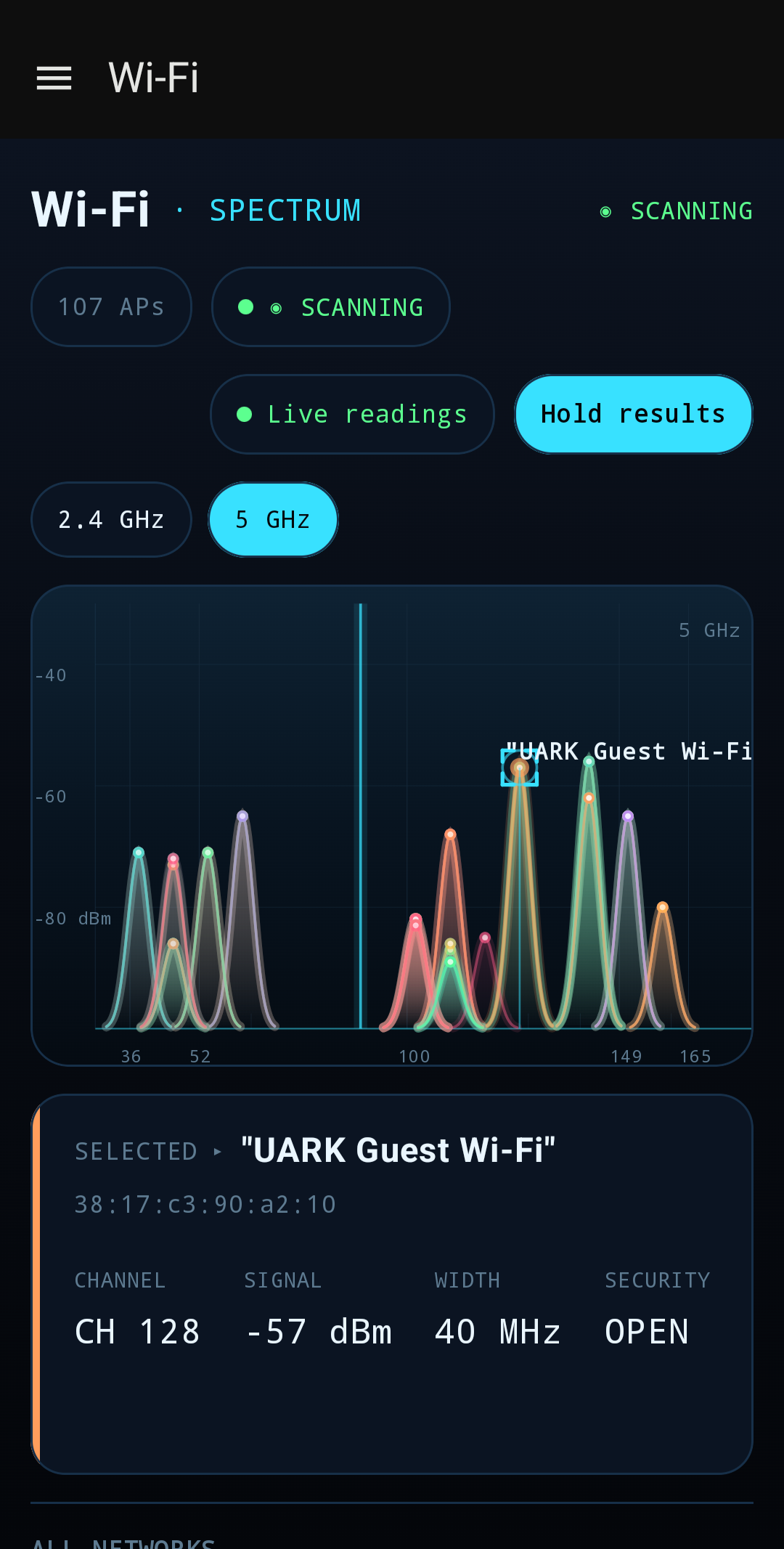 Curious Air Wi-Fi spectrum screen