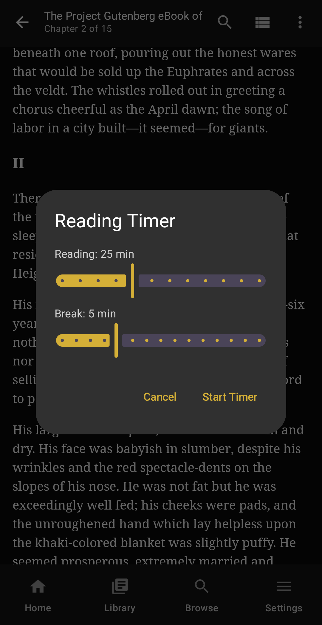 Pomodoro reading timer