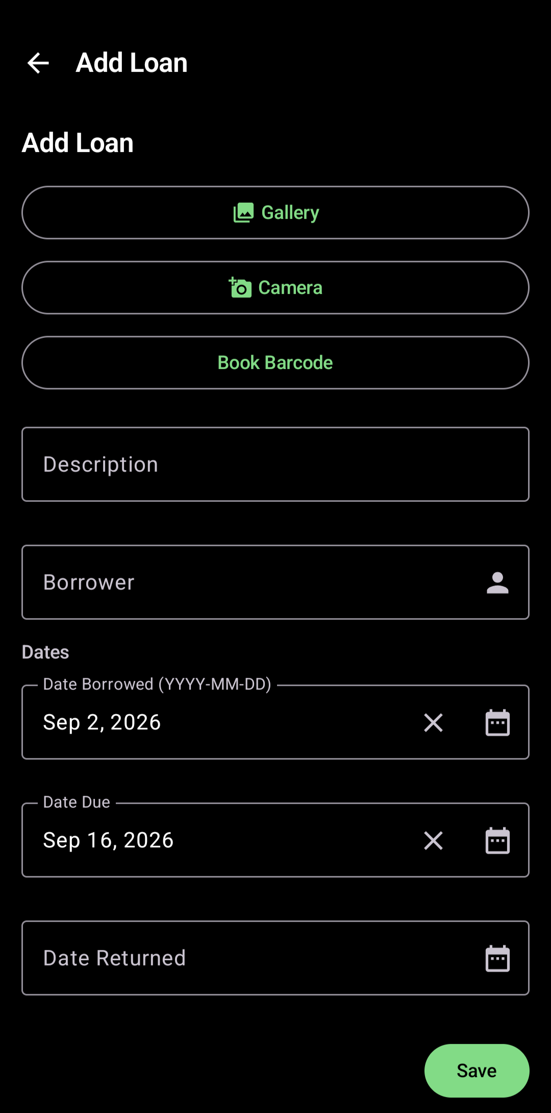 Add Loan screen in Loan It