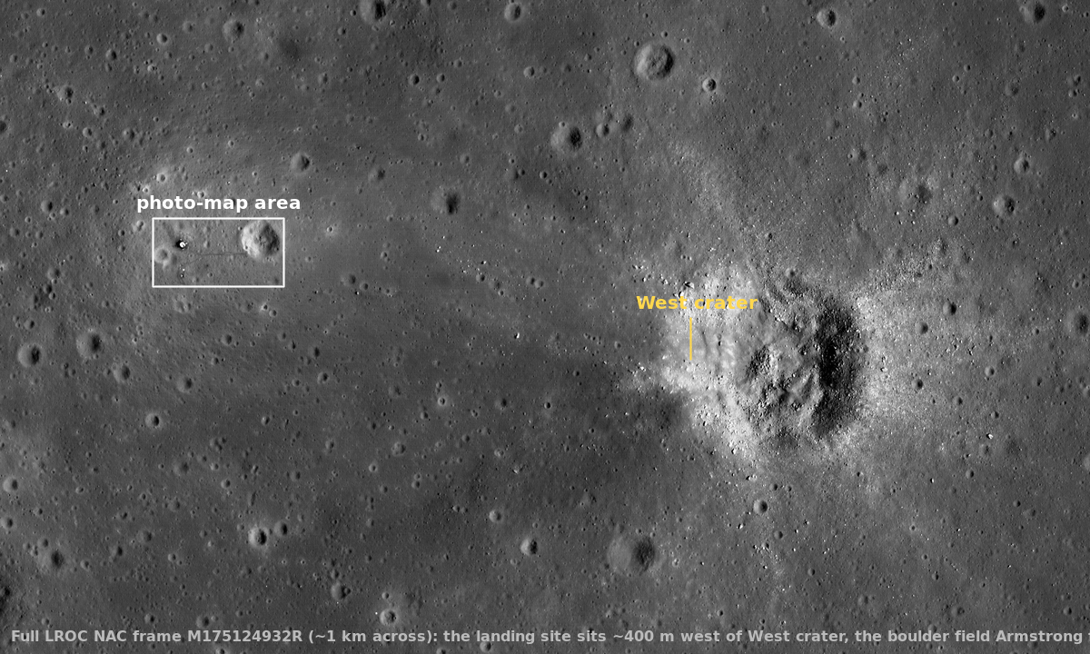 Context: the full LROC frame with the map area marked